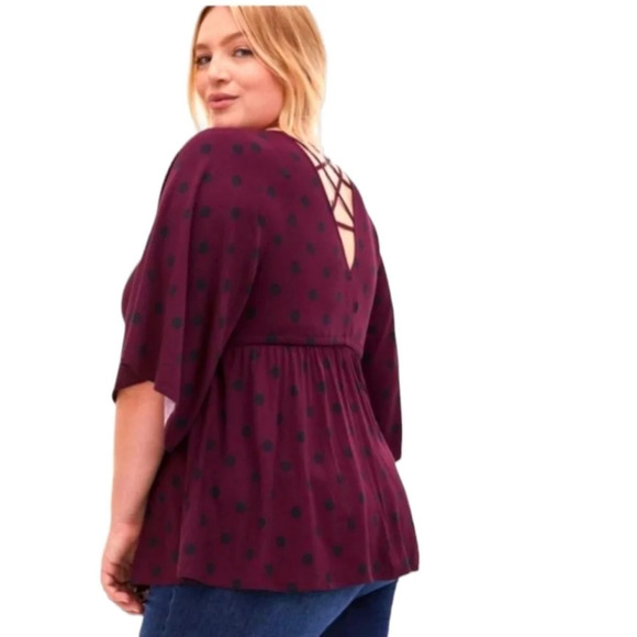 Torrid Babydoll Stretch Challis Top Burgundy With Navy Blue Polka Dots Size 2 2X - Picture 2 of 11